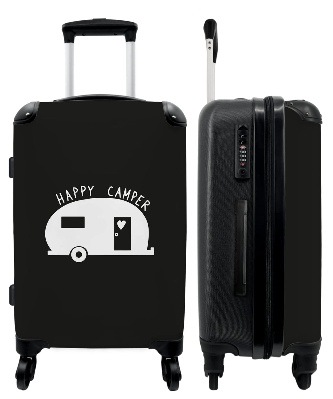 Koffer gross Trolley Rollkoffer Reisekoffer mit 4 Rollen Fotokoffer - Wohnwagen - 'Happy Camper' - S