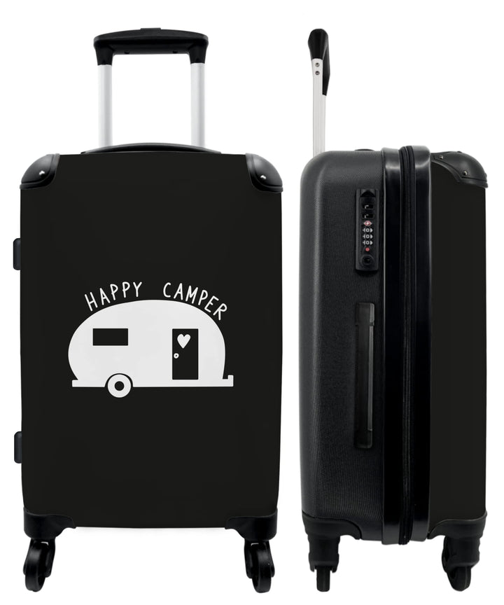 Koffer gross Trolley Rollkoffer Reisekoffer mit 4 Rollen Fotokoffer - Wohnwagen - 'Happy Camper' - S