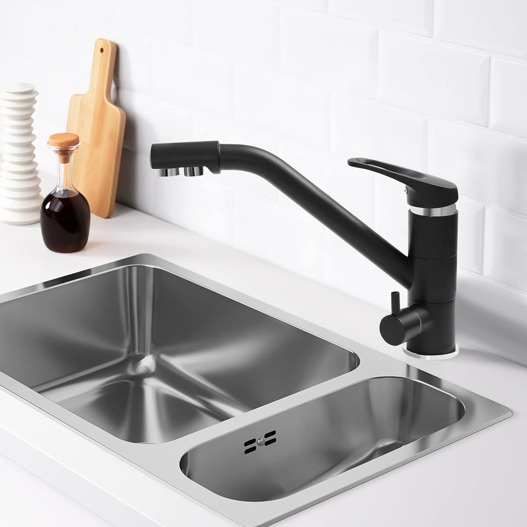 3 Wege Wasserhahn Küche Trinkwasserhahn 360° Drehbar Küchenarmatur 3 in 1 Mischbatterie für Wasserfi