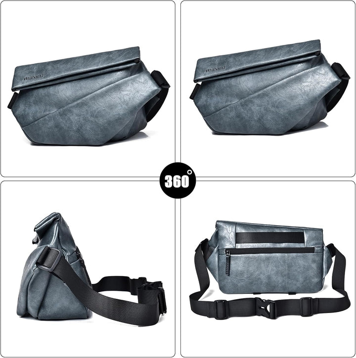 FANDARE Herren Brusttasche Umhängetasche PU Leder Sling Bag Wanderrucksäcke Männer Schultertasche Cr