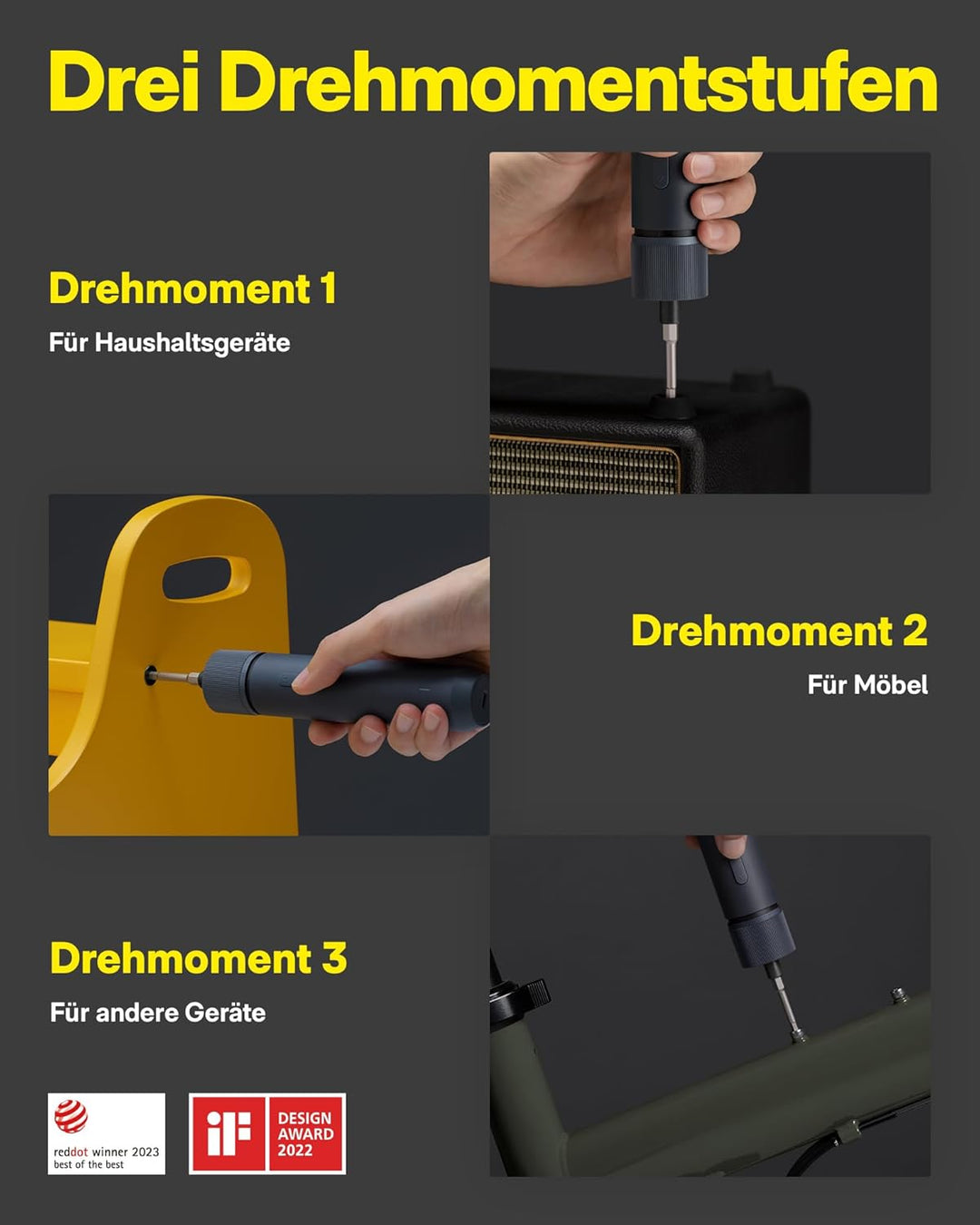 HOTO Akkuschrauber, Magnetischer Elektrischer Schraubendreher Set mit 3 Drehmomentstufen (1.5/3/4 Nm