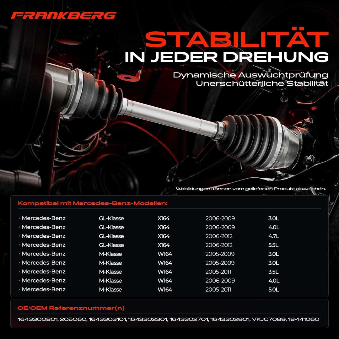 Frankberg Antriebswelle Vorderachse Links Kompatibel mit X164 GL320 GL420 GL450 GL500 2006-2012 W164