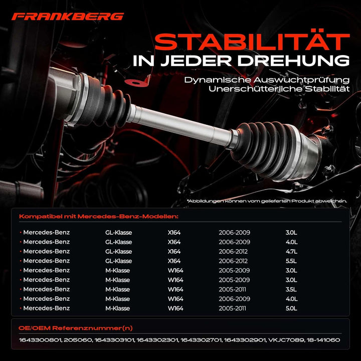 Frankberg Antriebswelle Vorderachse Links Kompatibel mit X164 GL320 GL420 GL450 GL500 2006-2012 W164
