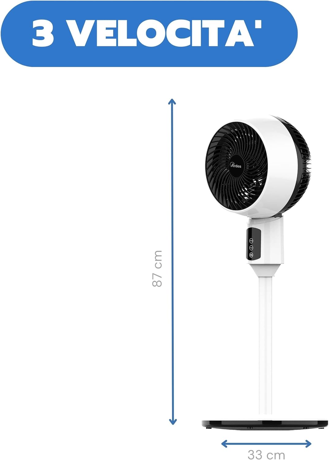 ARDES - Standventilator, leistungsstark, leise, 3 Flügel, 17 cm, oszillierend, mit verstellbarer Nei