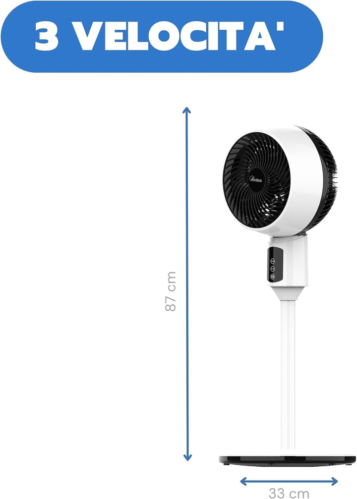 ARDES - Standventilator, leistungsstark, leise, 3 Flügel, 17 cm, oszillierend, mit verstellbarer Nei
