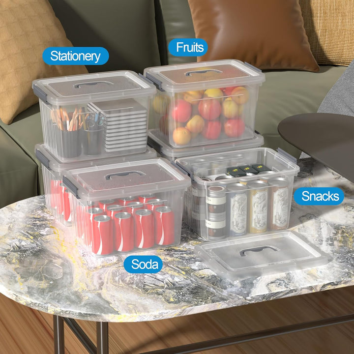 Neadas 6 Stück Durchsichtige Aufbewahrungsbox mit Verriegelung, 10 L Transparente Aufbewahrungsbox a