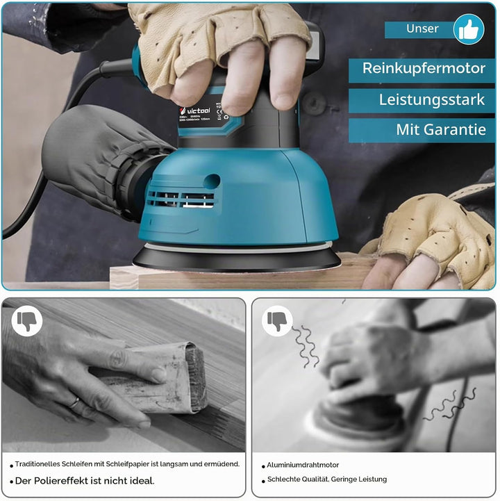 Exzenterschleifer 300W, 6 Geschwindigkeiten 12.000 U/min, Staubsammeldesign, 125mm Eccentric Sander