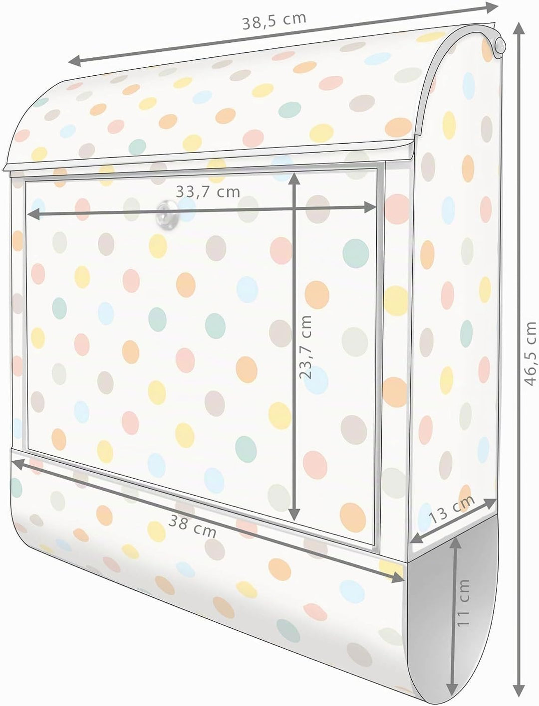 banjado® Design Briefkasten mit Motiv Bunte Punkte 39x47x14cm &amp; 2 Schlüssel - Briefkasten Stahl Silb
