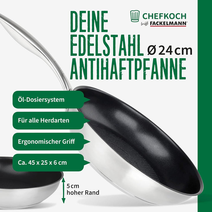 FACKELMANN Chefkoch Bratpfanne Ø24 cm München mit Antihaftbeschichtung und Wabenboden – Pfanne aus h