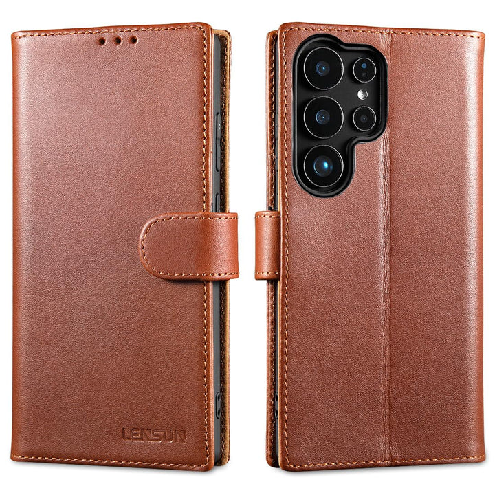 LENSUN Lederhülle für Samsung Galaxy S25 Ultra, Handyhülle [Echtes Leder] [RFID Schutz] Echtleder Hü