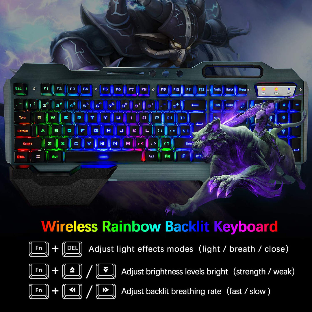 Lexonelec 680 pro - Wireless Gaming Tastatur und Maus 4800 mAh volle 104 Tasten Tastatur PC Zubehör