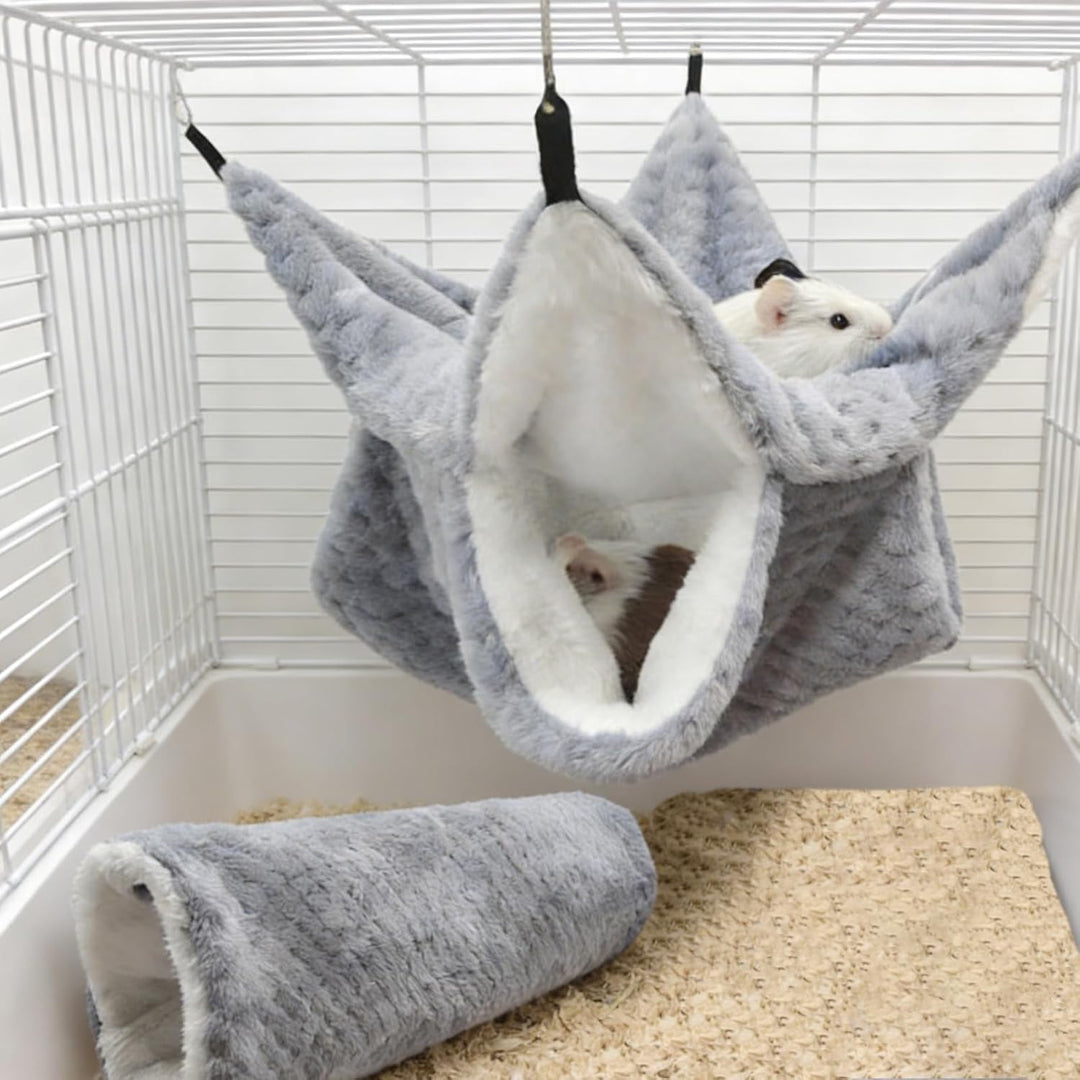 2 Stück Meerschweinchen Hängematte Set, Doppelschicht Hängende Kleintierbetten aus Weichem Flanell K