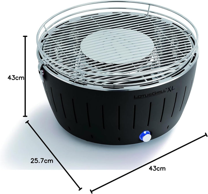 LotusGrill XL Starter-Set 1x XL Grill Anthrazitgrau mit USB-Anschluss, 1x Buchenholzkohle 2,5 kg, 1x