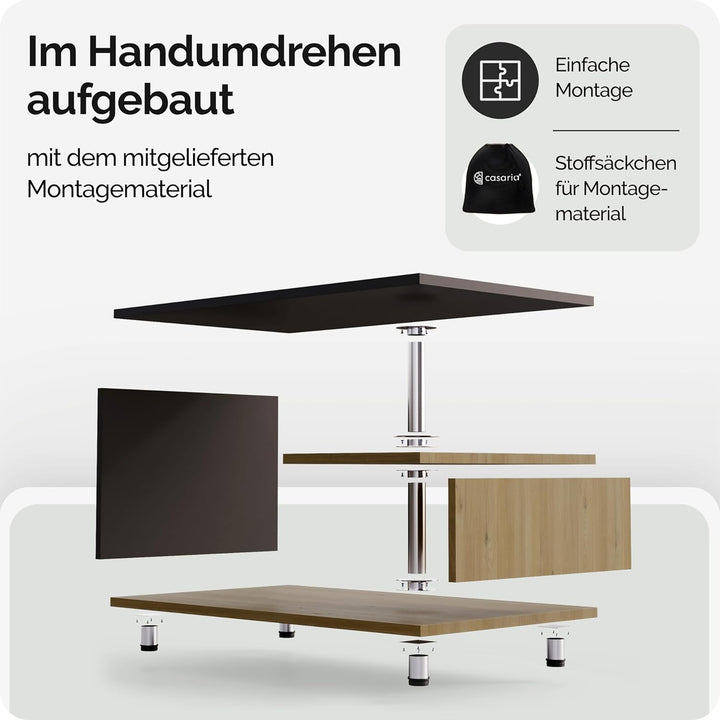 Casaria® Couchtisch Grau Holz Modern mit Stauraum 95x55cm Edelstahl Füsse Rund Höhenverstellbar Abla
