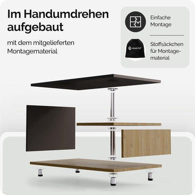 Casaria® Couchtisch Grau Holz Modern mit Stauraum 95x55cm Edelstahl Füsse Rund Höhenverstellbar Abla