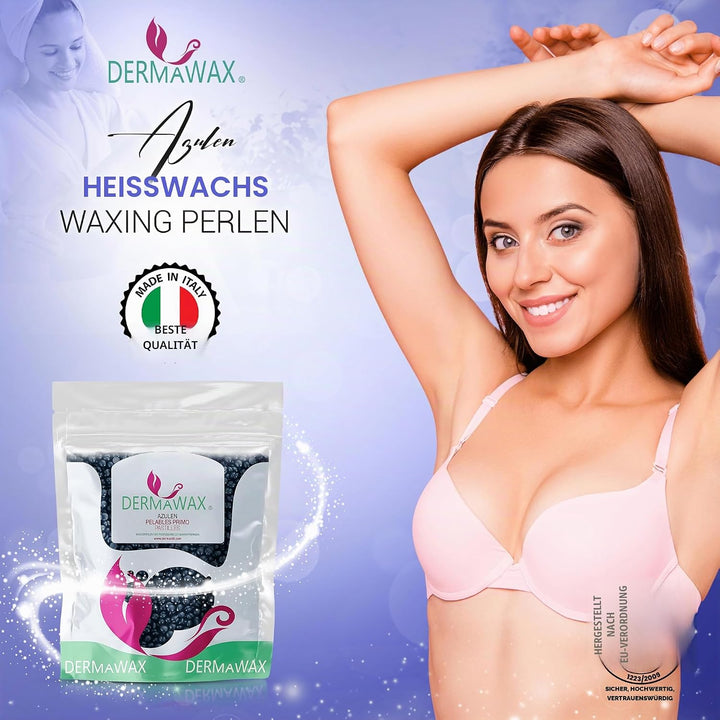 Dermawax 2 kg Azulen Waxing Perlen- Professionelle Heisswachs Wachsperlen zur Haarentfernung- Anwend