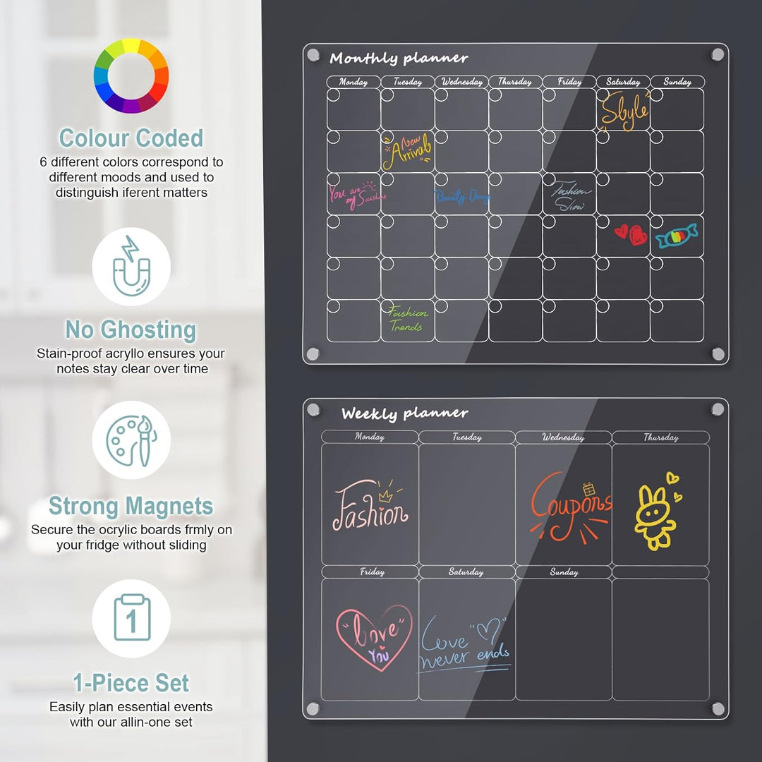 Acrylic Wochenplaner Magnetisch,Wochenplaner abwischbar für Kühlschrank,15.74x11.81 Zoll Wiederverwe
