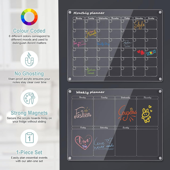 Acrylic Wochenplaner Magnetisch,Wochenplaner abwischbar für Kühlschrank,15.74x11.81 Zoll Wiederverwe
