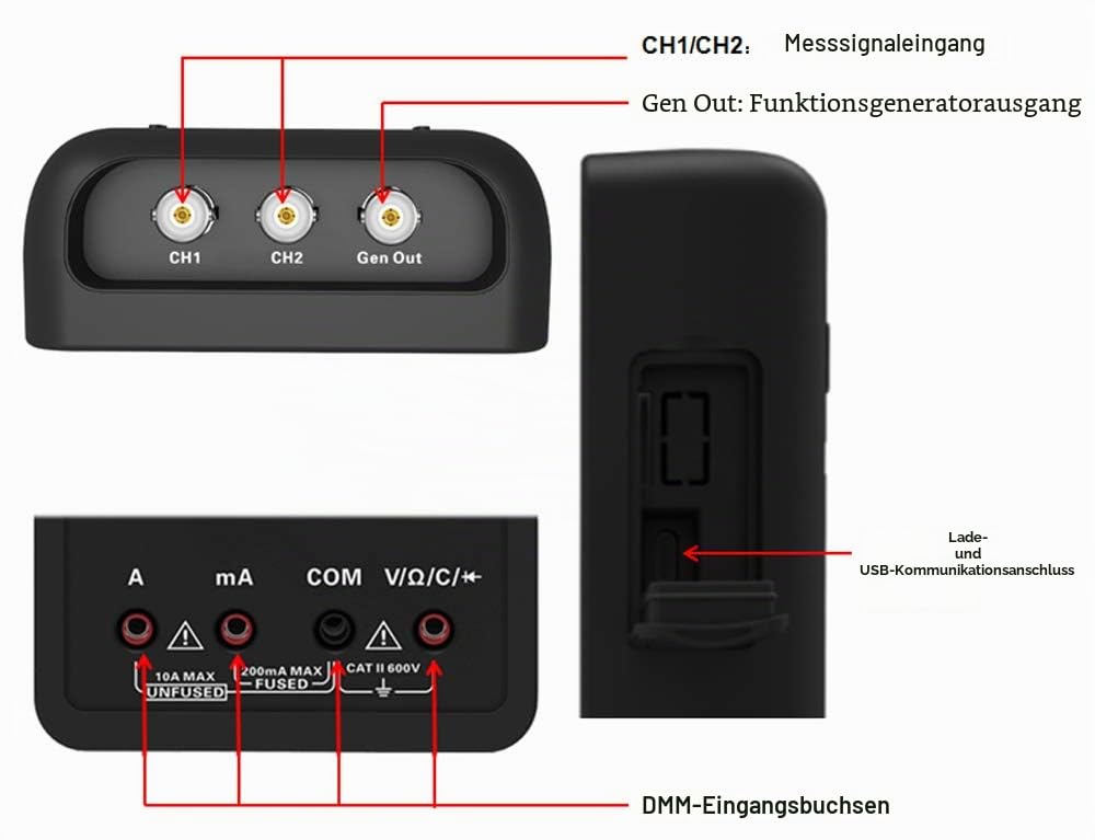 Hantek 2D72 3 in 1 Digital Oszilloskop Wellenformgenerator Multimeter USB tragbar 2 Kanäle 70 MHz 25