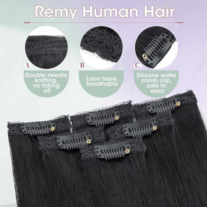 Benehair Clip in Extensions Echthaar, 6Pcs Clip Echt Haar Extension, Einzelclip Echthaar Extension C