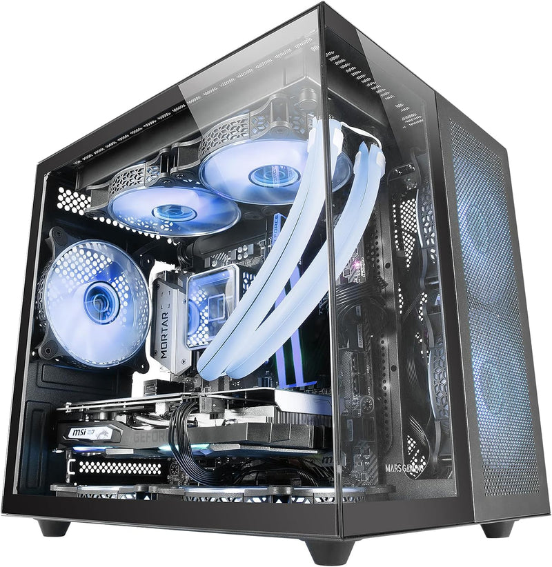 Mars Gaming MC-NOVAM Schwarz, Custom MicroATX Compact Gehäuse, Dual Window Durchgehend Gehärtetes Gl