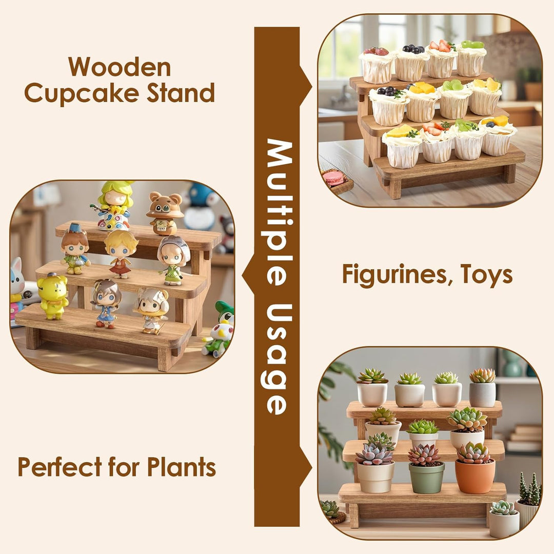 DUJUST Cupcake Ständer Holz für 12 Cupcakes, Tortenständer 3 Etagen mit lebensmittelechter Oberfläch