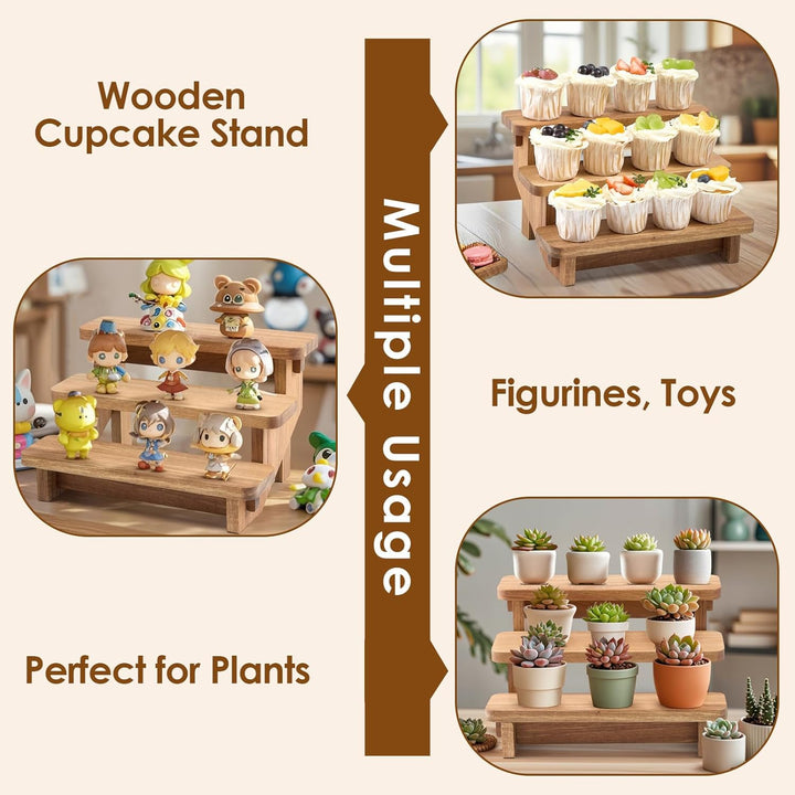DUJUST Cupcake Ständer Holz für 12 Cupcakes, Tortenständer 3 Etagen mit lebensmittelechter Oberfläch
