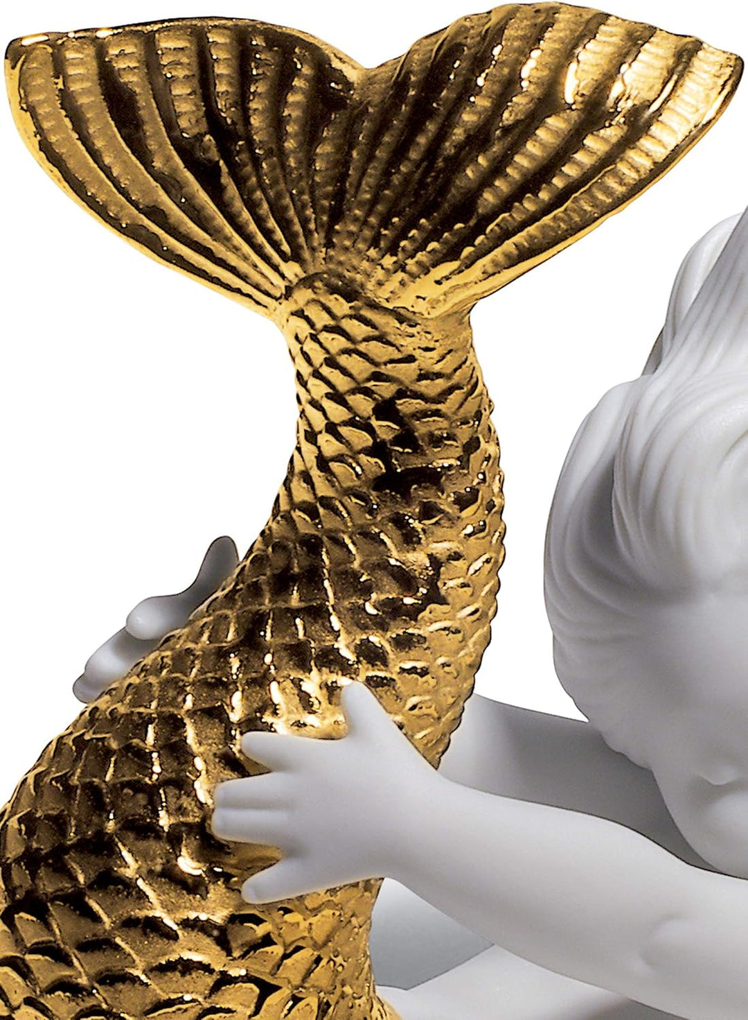 LLADRÓ Meerjungfrau-Figur Spielen Am Meer. Gold. Meerjungfrau. Porzellan.