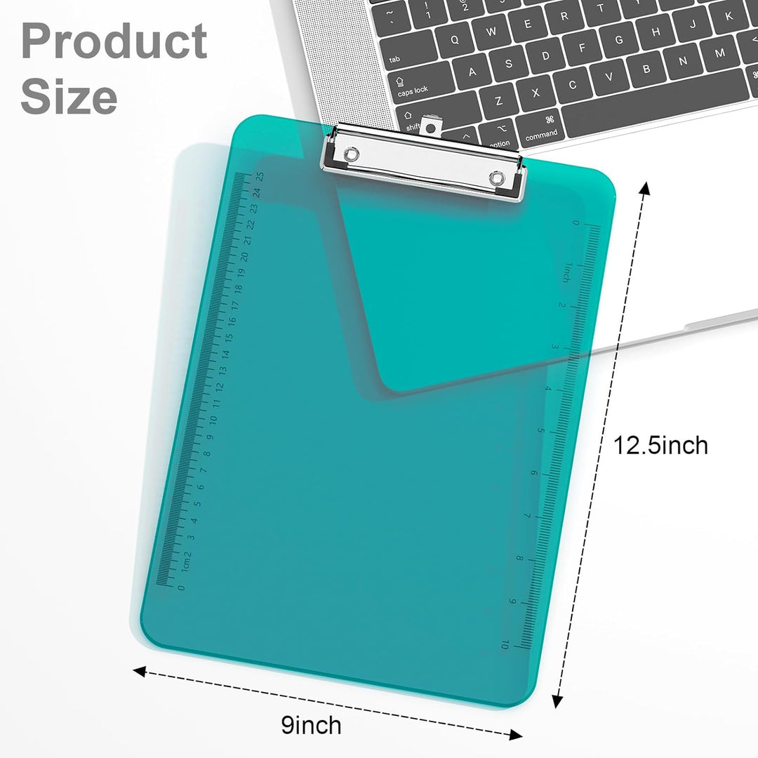 Piasoenc 6 Pack Plastic Clipboards,Translucent Clip Board with Low Profile, Purple Clipboard with Ru