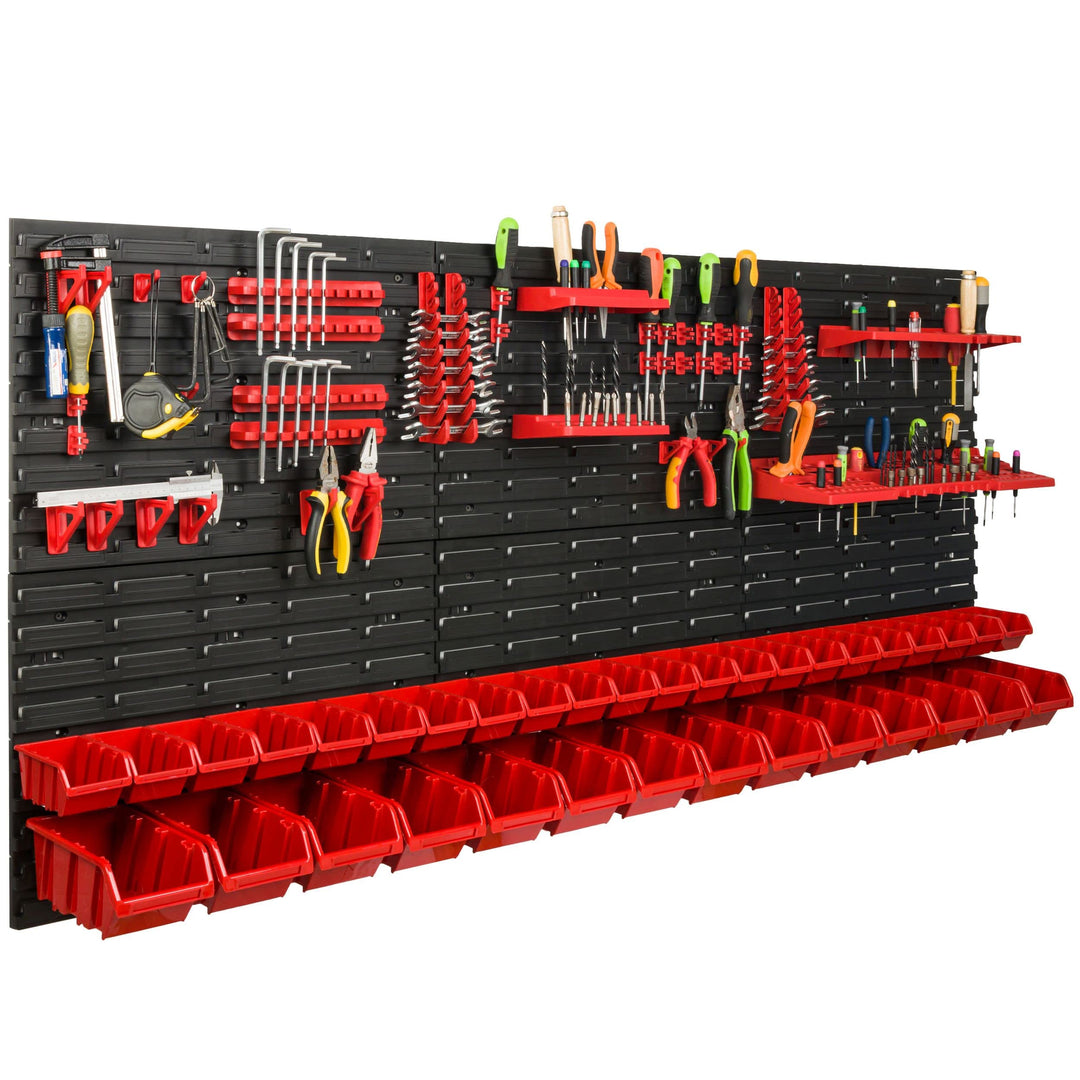 Lagersystem Werkstattregal | 172 x 78 cm | 36 stck. Box | Wandregal mit Werkzeughalterungen und Stap