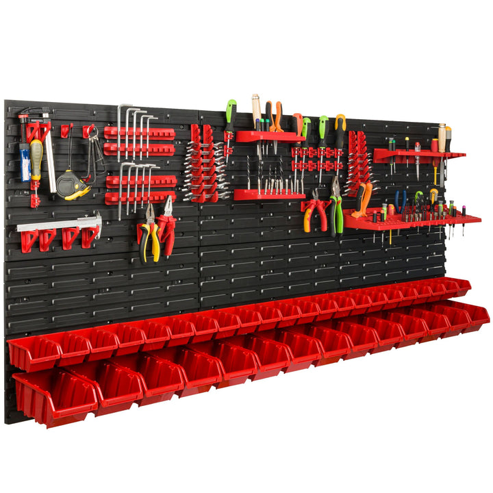 Lagersystem Werkstattregal | 172 x 78 cm | 36 stck. Box | Wandregal mit Werkzeughalterungen und Stap