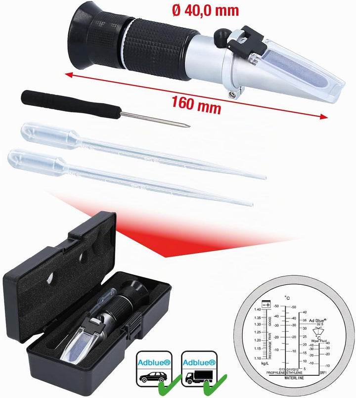 KS Tools 550.1285 Refraktometer - optisches Prüfgerät für Batterieflüssigkeit, Frostschutzmittel und