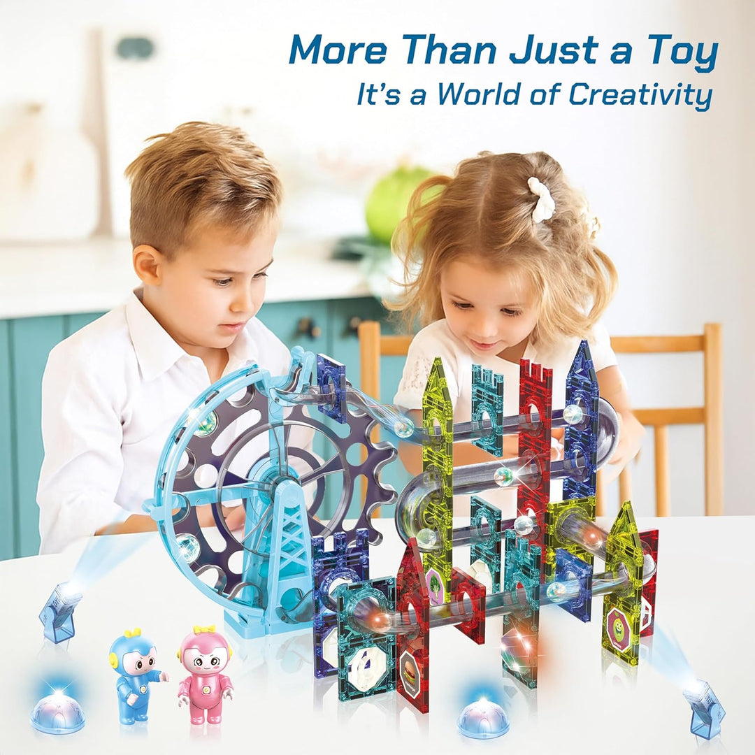 CELMAN Magnetische Bausteine 120 Teile Magnete Bauklötze Murmelbahn mit Zubehör, Montessori Spielzeu