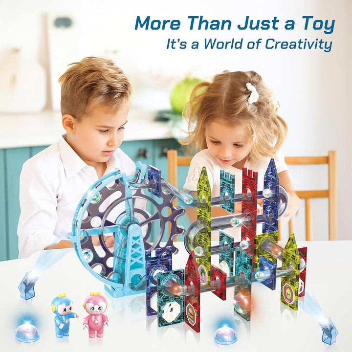 CELMAN Magnetische Bausteine 120 Teile Magnete Bauklötze Murmelbahn mit Zubehör, Montessori Spielzeu