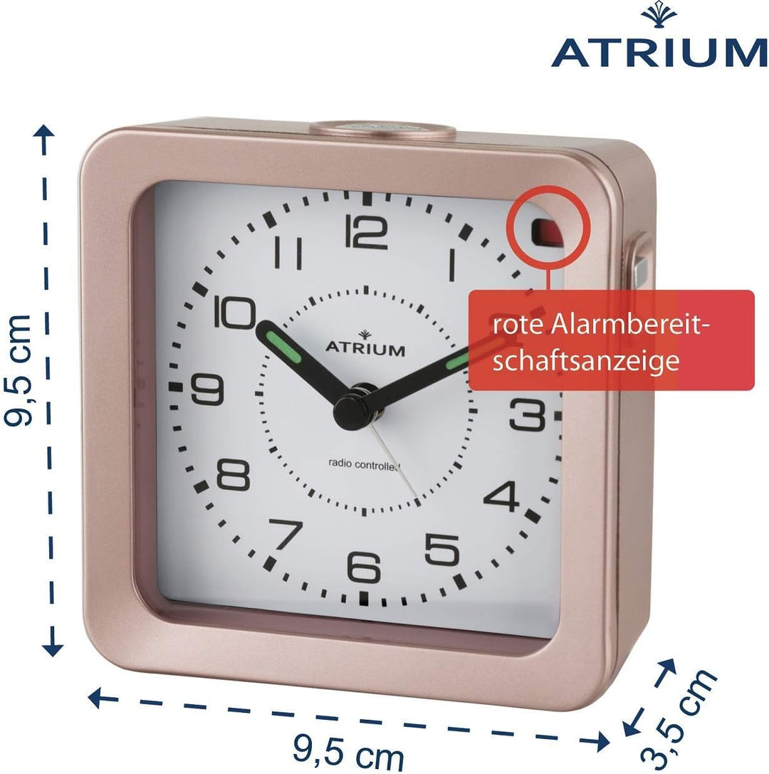 Atrium Funkwecker Analog Quarz ohne Ticken mit Licht und Snooze Leuchtzeiger rosé A660-17