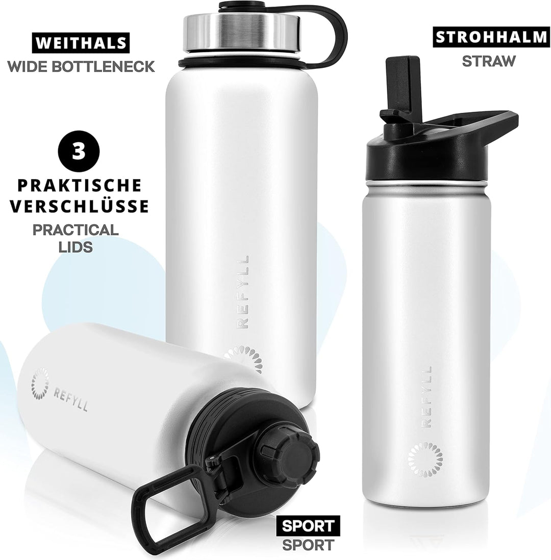 REFYLL Trinkflasche Edelstahl “easyFYLL” 1000ml I Premium Thermoflasche für Wandern, Fitness, Fahrra