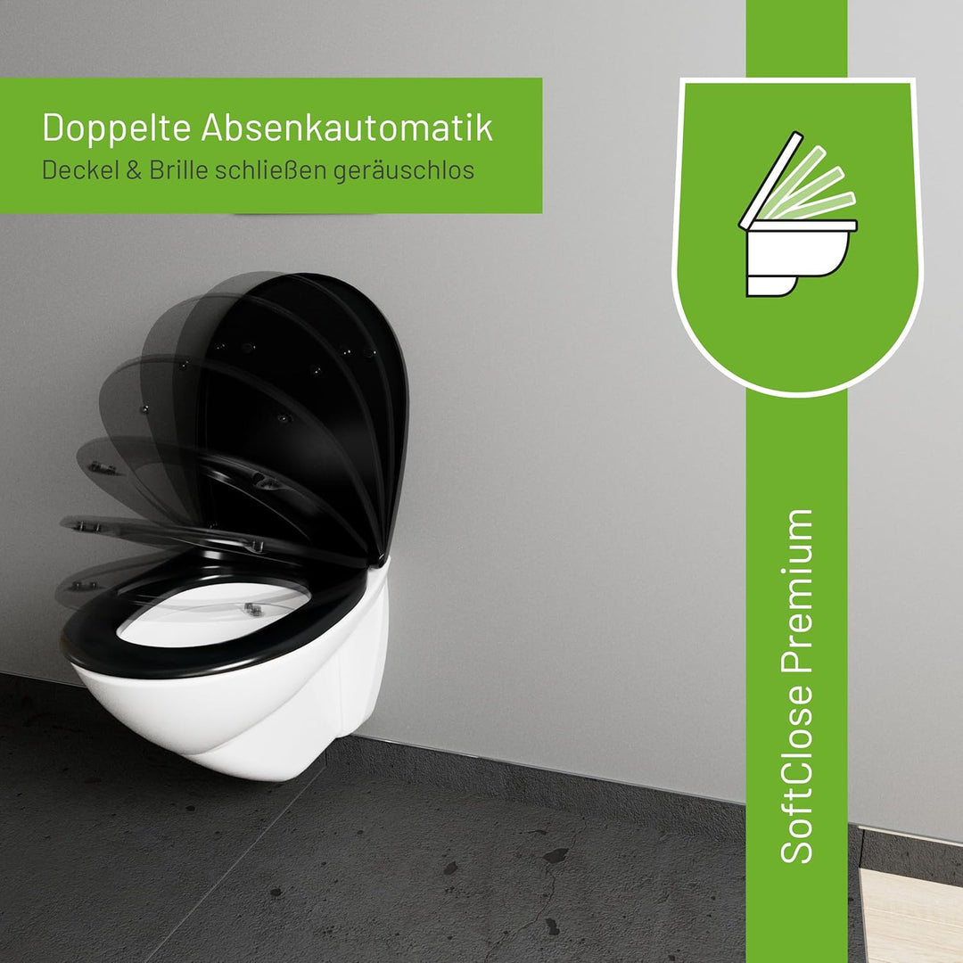 LUVETT® WC-Sitz mit Absenkautomatik C100 oval universell, Toilettendeckel mit 3 Edelstahl Montagelös