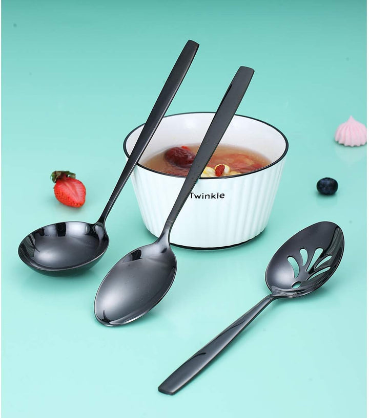 Berglander Black Silverware Servierset 10-teilig, Edelstahl-Besteck-Servierset mit schwarzer Titanbe