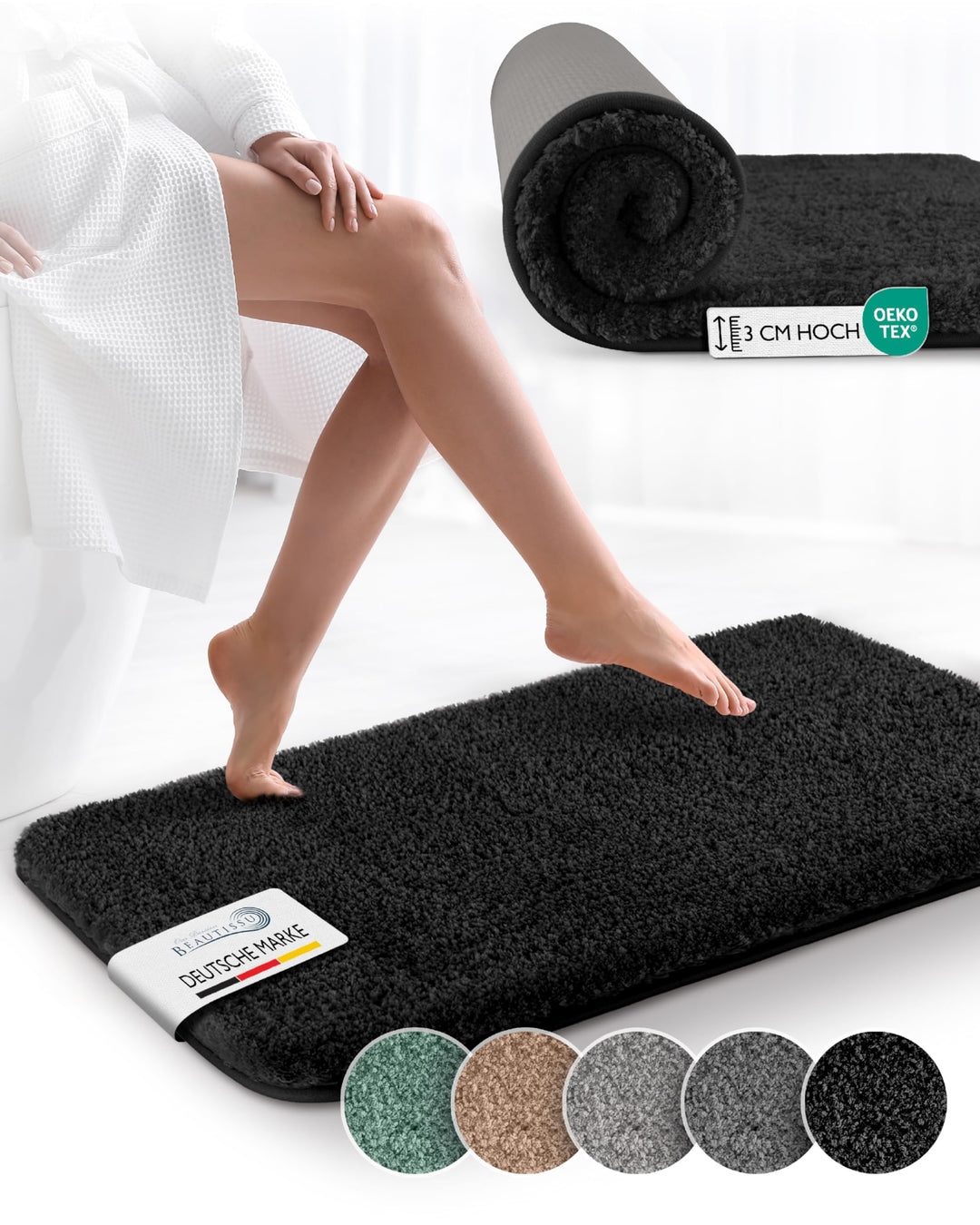 Beautissu Badematte rutschfest 100x60 cm – Duschvorleger Hochflor Badteppich rutschfest Waschbar Sha