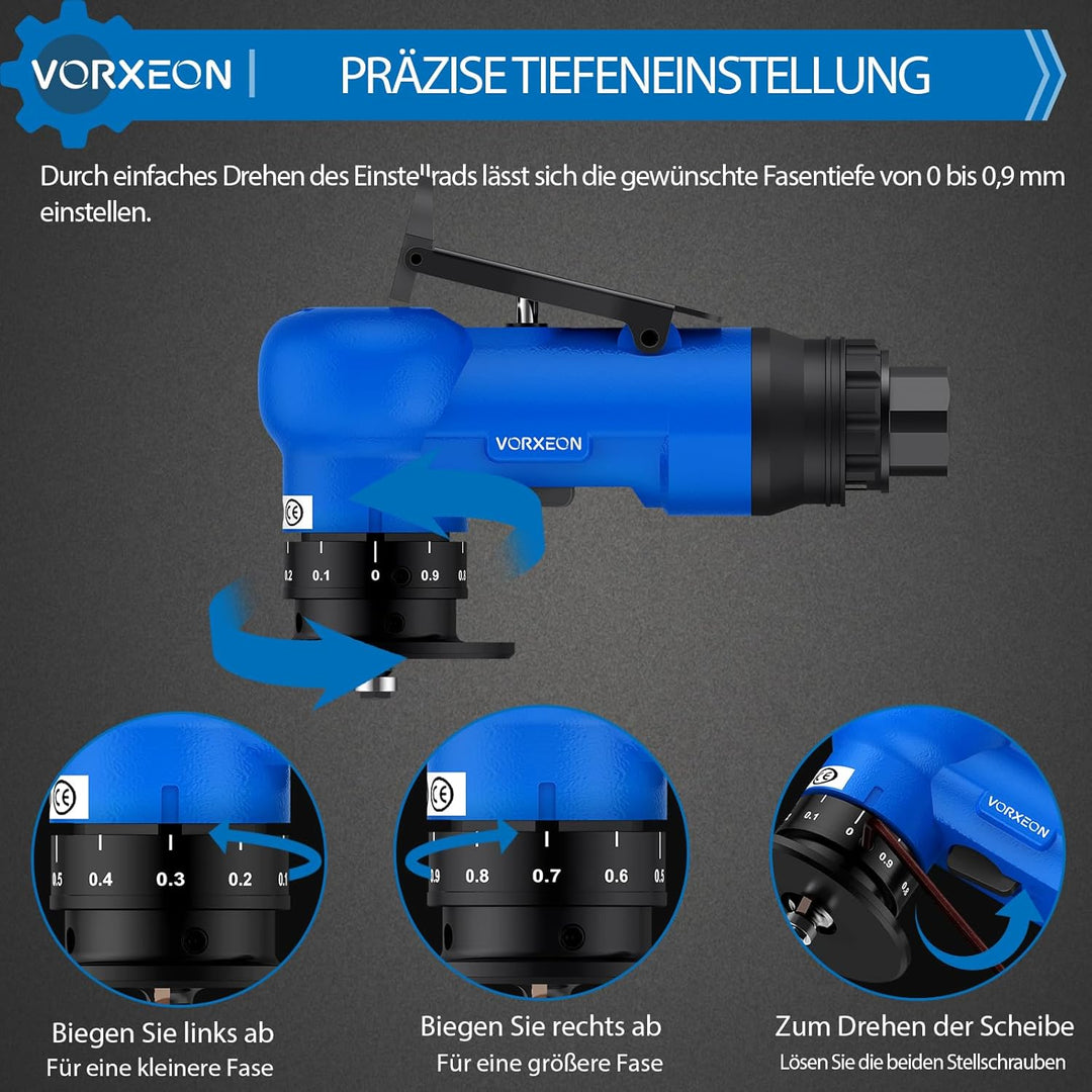 Pneumatische Anfasmaschine Blau, Air Chamfer Tool mit 4-stufiger Drehzahlregelung, Doppel-Schneidkop
