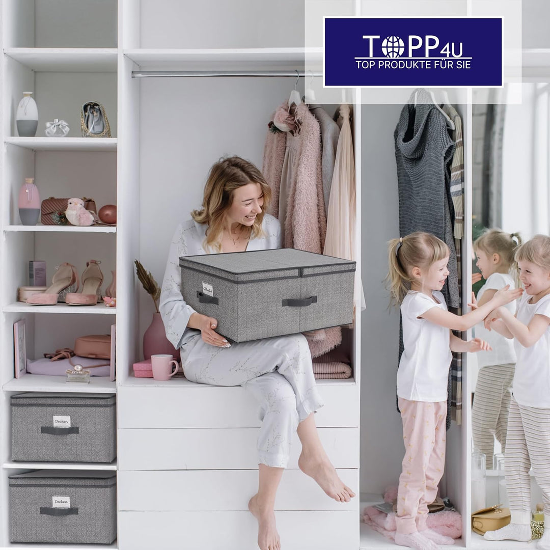 TOPP4u grosse Aufbewahrungs-Box mit Deckel 2x - extra grosse Faltbox für Kleiderschrank &amp; Regal - 40