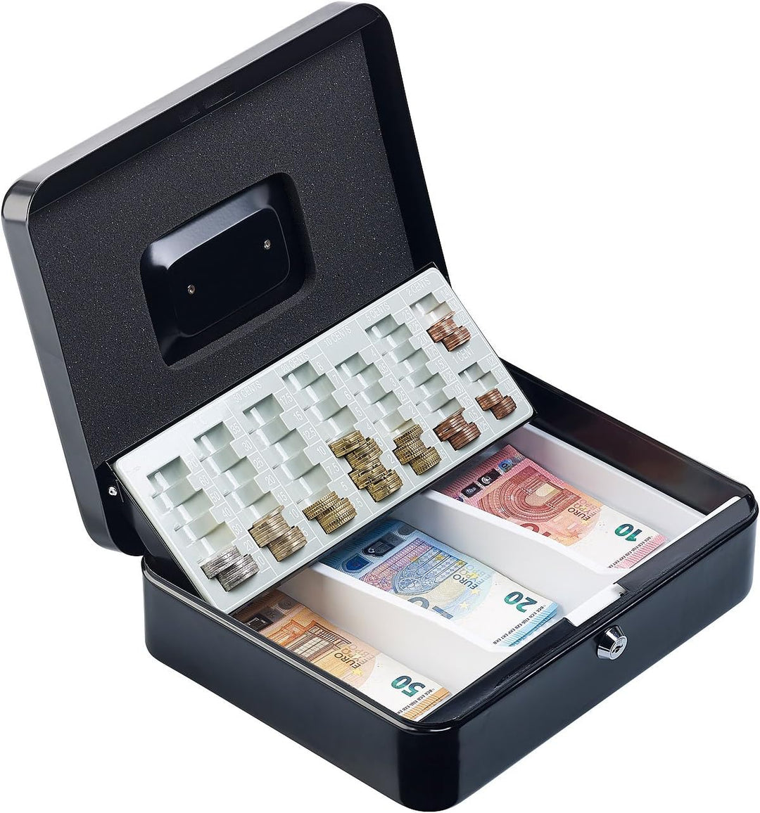 Xcase Kasse mit Schlüssel: Stahl-Geldkassette, Münzzählbrett, Scheineinsatz, Schloss, 2 Schlüssel (G