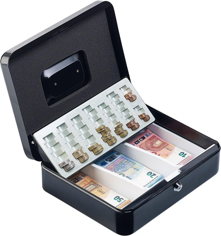 Xcase Kasse mit Schlüssel: Stahl-Geldkassette, Münzzählbrett, Scheineinsatz, Schloss, 2 Schlüssel (G