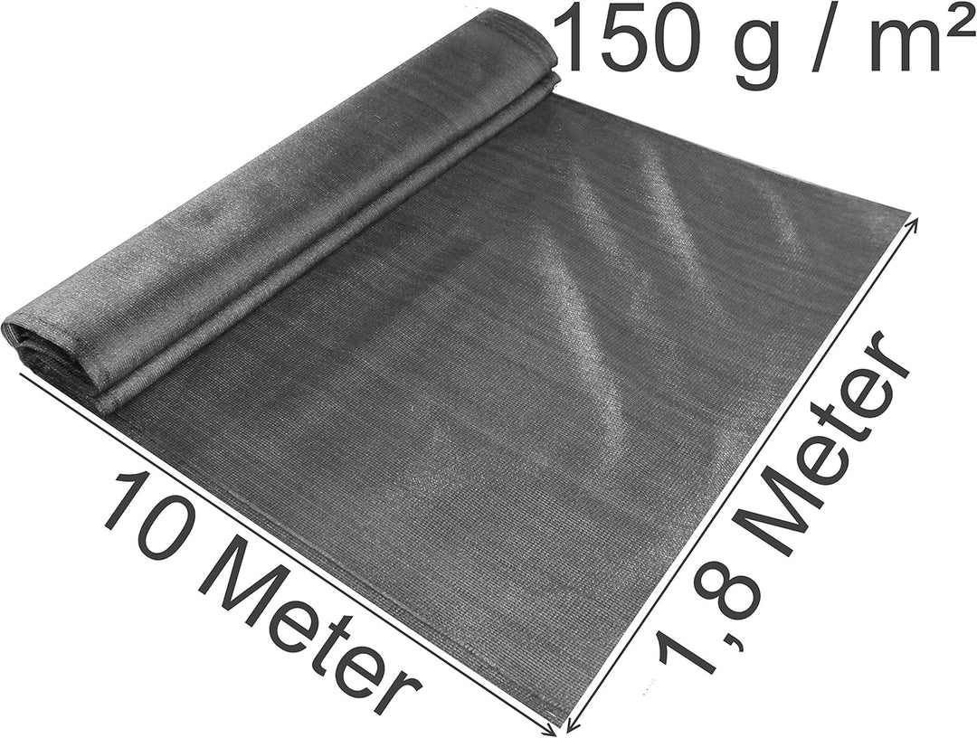 EXCOLO Schattiernetz 1,8x10m grau anthrazit – 150 g/m² HDPE Windschutz Sichtschutz Zaunblende Bauzau