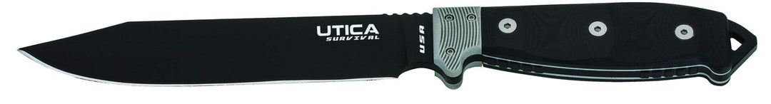 UTICA Messer Survival B6, Nicht-rostfreier Stahl 1095, beschichtet, schwarzer Micartagriff,