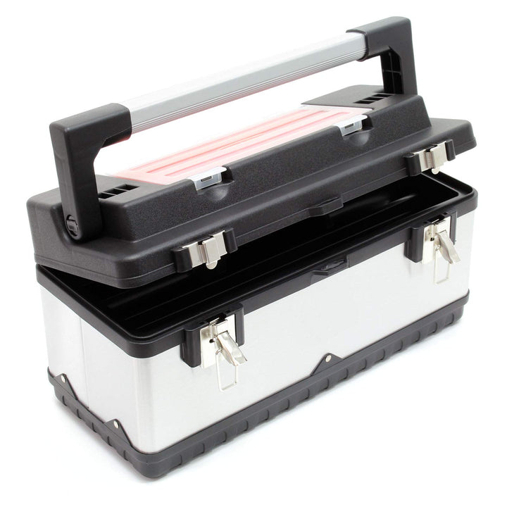 Wiltec Werkzeugkasten 50,5x23,5x25,5 cm aus Edelstahl, Universal Werkzeugkoffer mit Kunststoff-Rahme