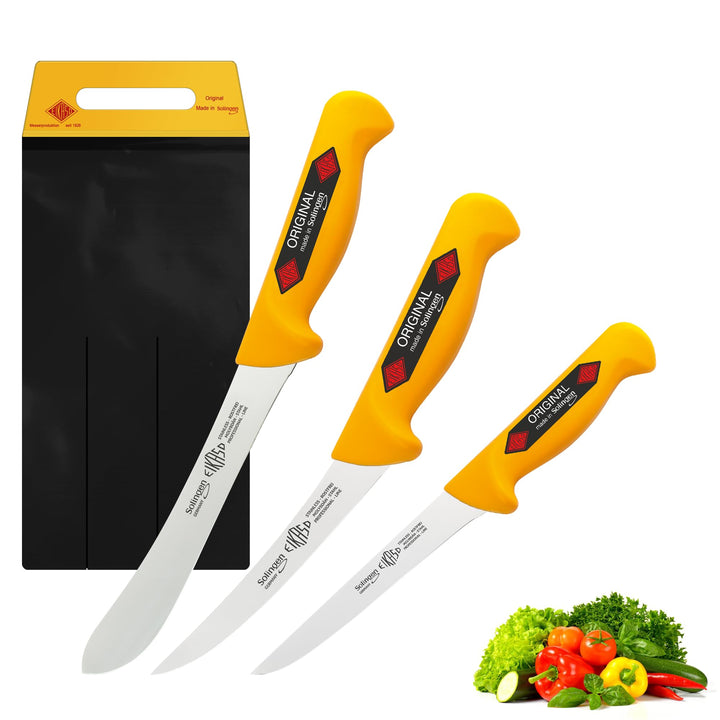 EIKASO Solingen Messerset 3 Teilig Schlachtermesser Set Metzgermesser mit ergonomischen Griff aus Mo