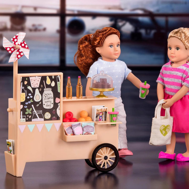 Lori Flughafen Verkaufsstand Set, Zubehör für 15 cm Mini Puppen – Puppenzubehör mit Imbisswagen, Ess