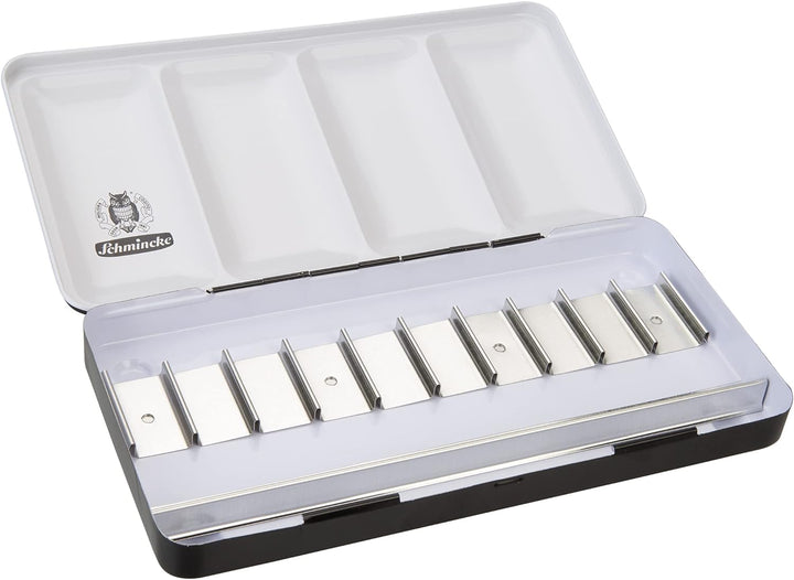 Schmincke – HORADAM AQUARELL Leerkasten für 10 x 15 ml Tuben, 74 910 097, schwarzer Metallkasten mit