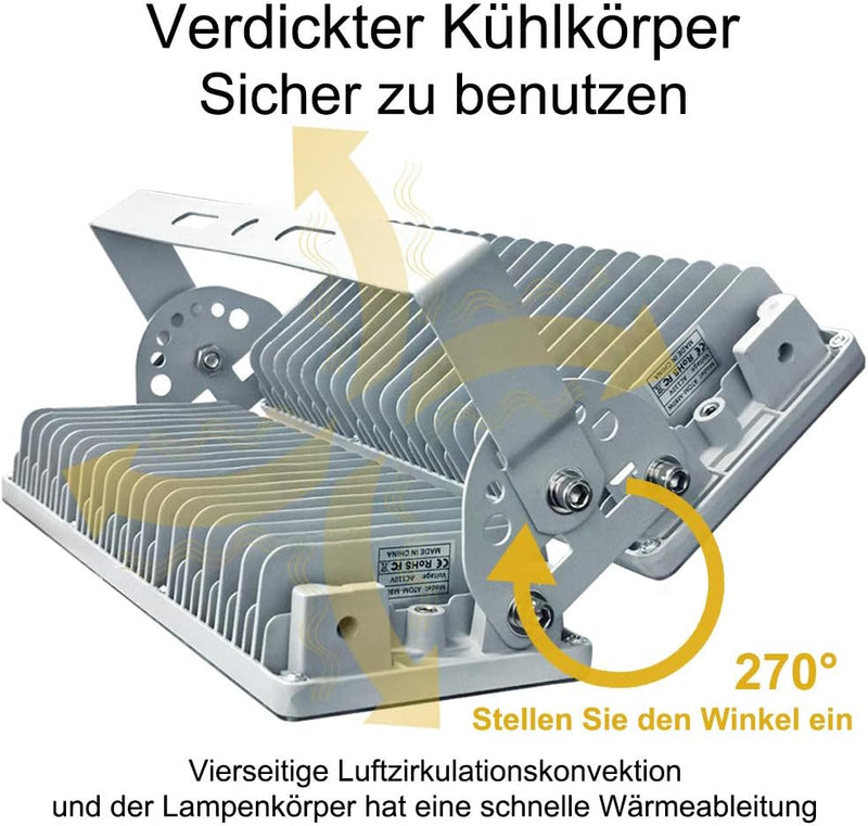 LED Strahler Flutlichter LED 200W 20000lm Superhell Strahler Aussen 6500K Aussenstrahler IP67 Wasser